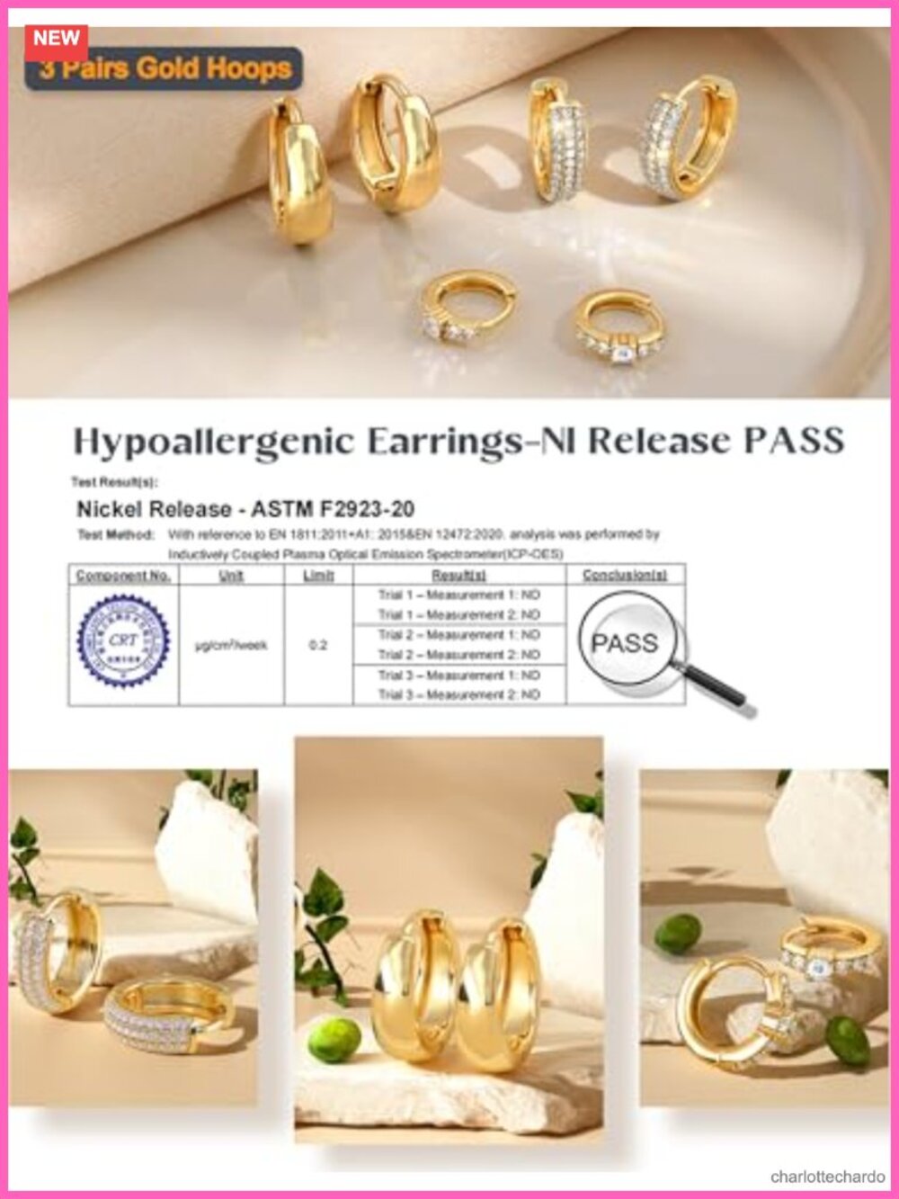 14K Gold Plated Chunky Hoop Earrings Set for Women Hypoallergenic Non Tarnish - Picture 4 of 6